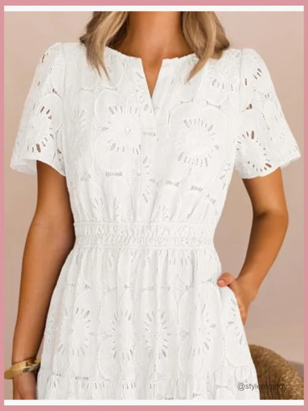 Floral Eyelet Maxi Dress with V-Neck and Tiered Hem - Picture 4 of 7